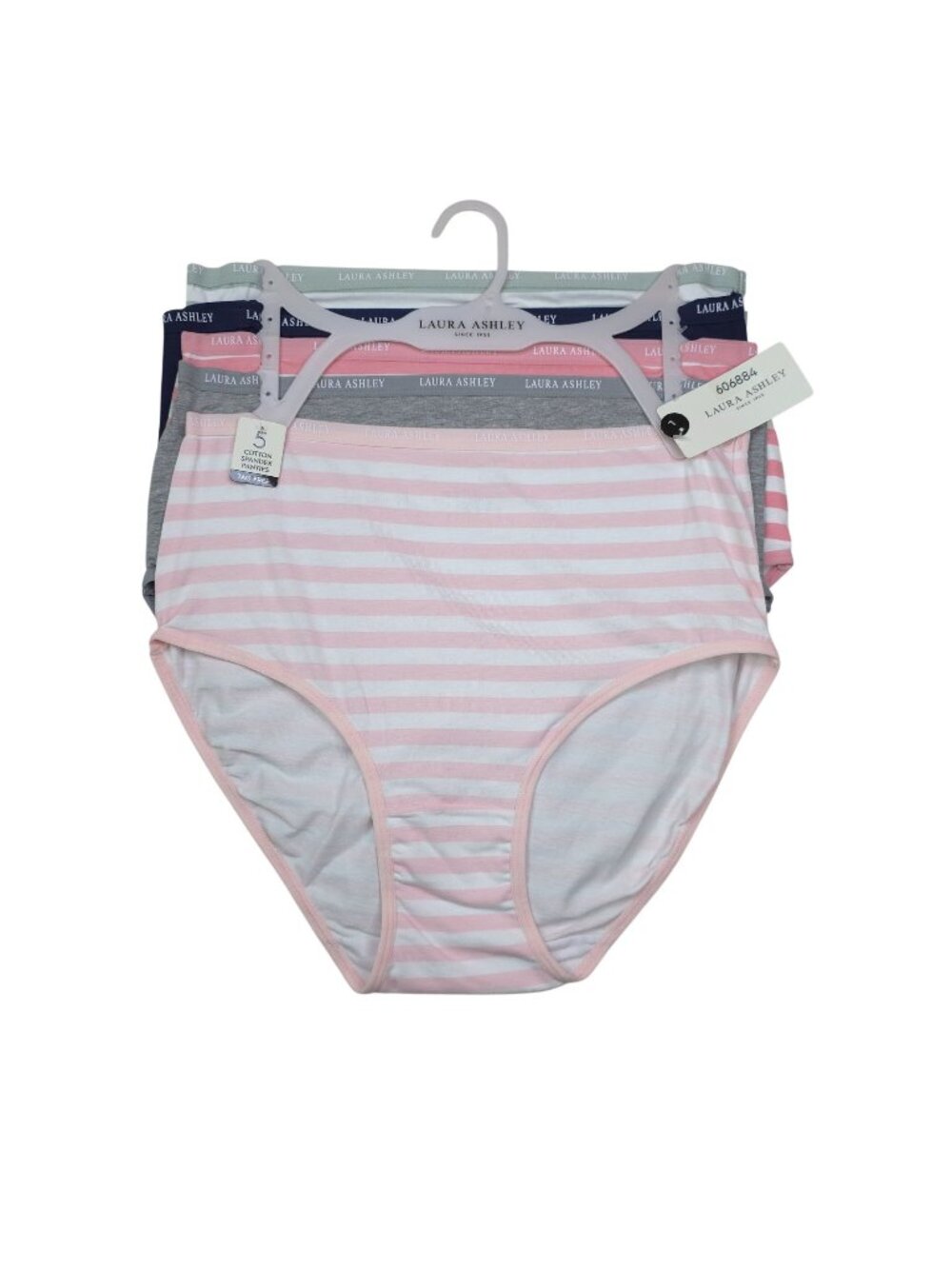 Laura Ashley Womens 5-Pack Tag-Free Panties Large Striped & Solid Cotton Spandex